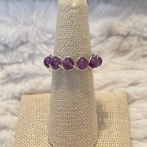 Amethyst bezel wire wrapped bead ring. Size 7